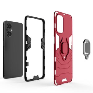 Lokyoo for Oneplus Nord N20 5G Case with Tempered Glass Screen Protector [2pcs], 1+ Nord N20 5G, Full Protective Case with Metal Ring Magnetic Support Kickstand for Oneplus Nord N20 Red