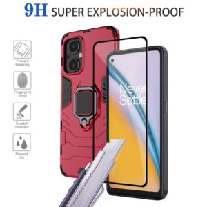 Lokyoo for Oneplus Nord N20 5G Case with Tempered Glass Screen Protector [2pcs], 1+ Nord N20 5G, Full Protective Case with Metal Ring Magnetic Support Kickstand for Oneplus Nord N20 Red