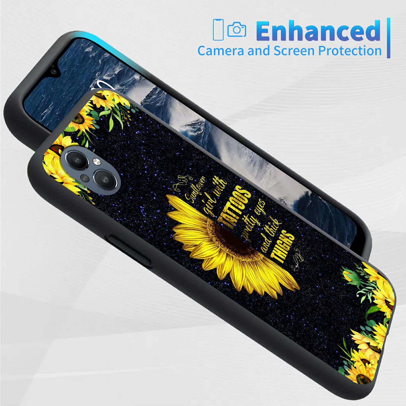 BREIDMKFM Case for OnePlus Nord N20 5G, for OnePlus Nord N20 5G Phone Case, Slim Lightweight Shockproof Soft Protective TPU Case Cover Fit for 1+ Nord N20 5G, Sunflower Girl with Tattoos