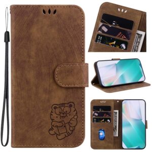 designed for oneplus nord n20 5g phone case wallet,pu leather flip folio cover with credit card holders little cute tiger embossed kickstand wrist strap purse case for oneplus nord n20 5g,brown