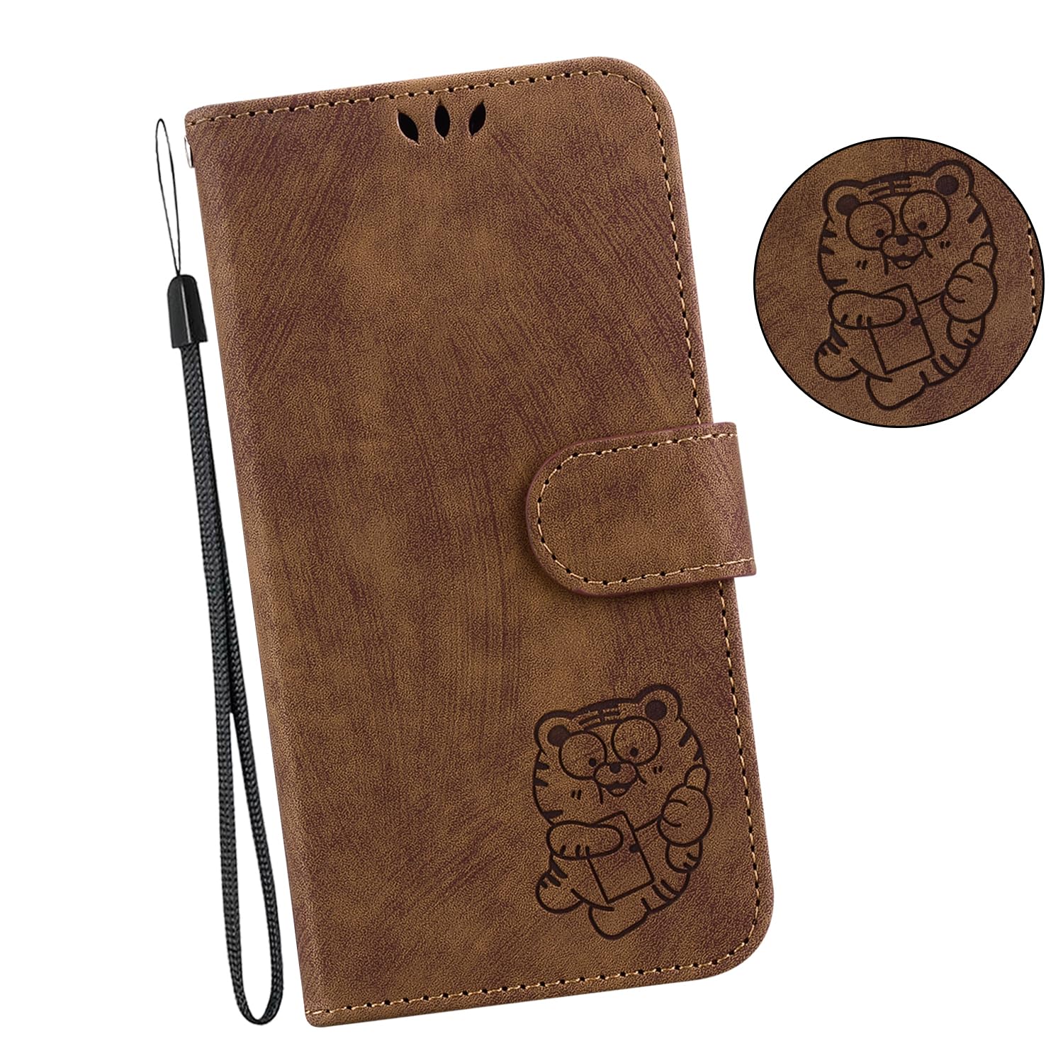 Designed for OnePlus Nord N20 5G Phone Case Wallet,PU Leather Flip Folio Cover with Credit Card Holders Little Cute Tiger Embossed Kickstand Wrist Strap Purse Case for OnePlus Nord N20 5G,Brown