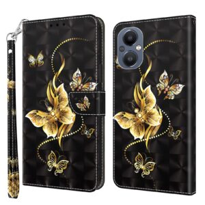 alilang phone case for oppo a96 5g (oppo reno 7z) /oneplus nord n20 5g case, magnetic stand flip pu leather cover with card holder protective shockproof for oppo a96 5g wallet case-golden butterfly