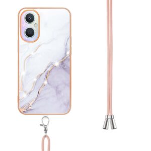 ONV Lanyard Case for OnePlus N20 5G - Crossbody Detachable Neck Strap Phone Case Silicone Bumper Marble Painted TPU Ultra Thin Cover for OnePlus N20 5G [Marble] -White