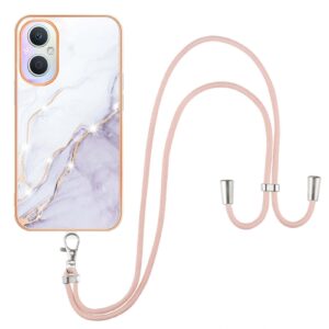 ONV Lanyard Case for OnePlus N20 5G - Crossbody Detachable Neck Strap Phone Case Silicone Bumper Marble Painted TPU Ultra Thin Cover for OnePlus N20 5G [Marble] -White