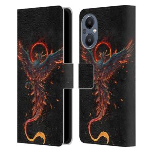 Head Case Designs Officially Licensed Christos Karapanos Black Phoenix Mythical Art Leather Book Wallet Case Cover Compatible with OnePlus Nord N20 5G