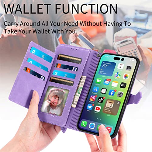 ONV Wallet Case for OnePlus N20 SE -1.5M Adjustable Strap Emboss Flower Flip Phone Case Card Slot Magnet Leather Shell Flip+Zipper Cover for OnePlus N20 SE [SZY] -Purple