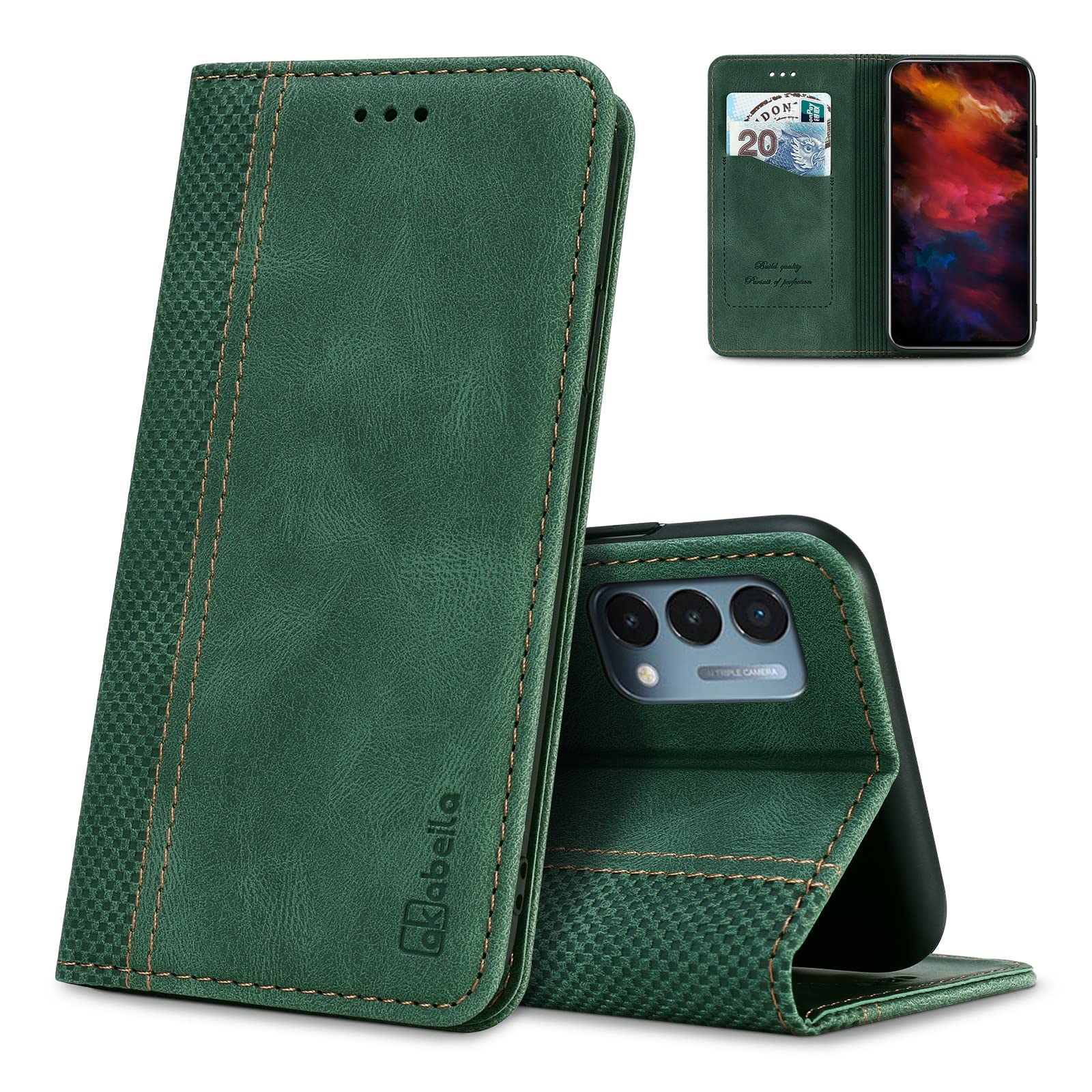 AKABEILA for OnePlus Nord N20 5G Case Luxury PU Leather Flip Case Folio Wallet Phone Case Women Men Cover with Card Holder Magnetic Closure Kickstand Shockproof Cover 6.43" Green