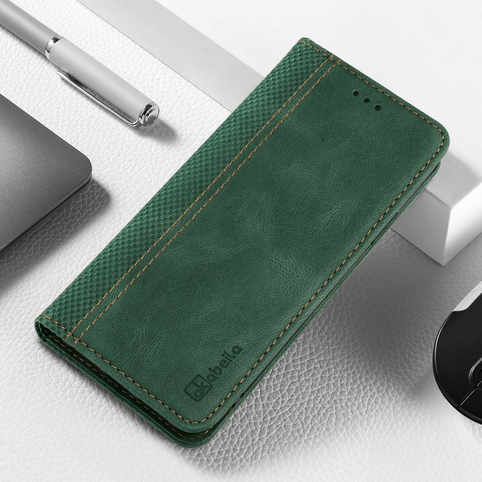 AKABEILA for OnePlus Nord N20 5G Case Luxury PU Leather Flip Case Folio Wallet Phone Case Women Men Cover with Card Holder Magnetic Closure Kickstand Shockproof Cover 6.43" Green