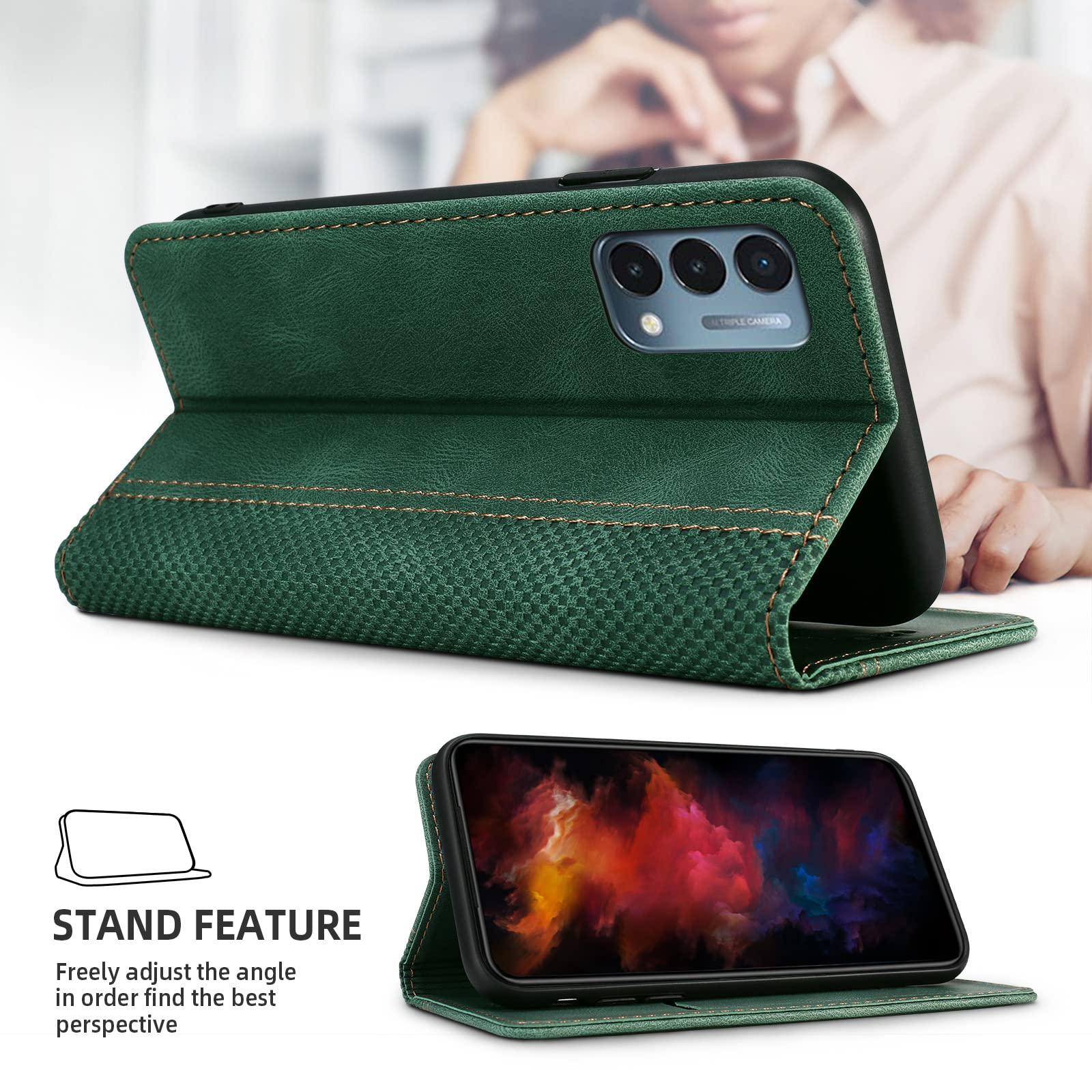 AKABEILA for OnePlus Nord N20 5G Case Luxury PU Leather Flip Case Folio Wallet Phone Case Women Men Cover with Card Holder Magnetic Closure Kickstand Shockproof Cover 6.43" Green