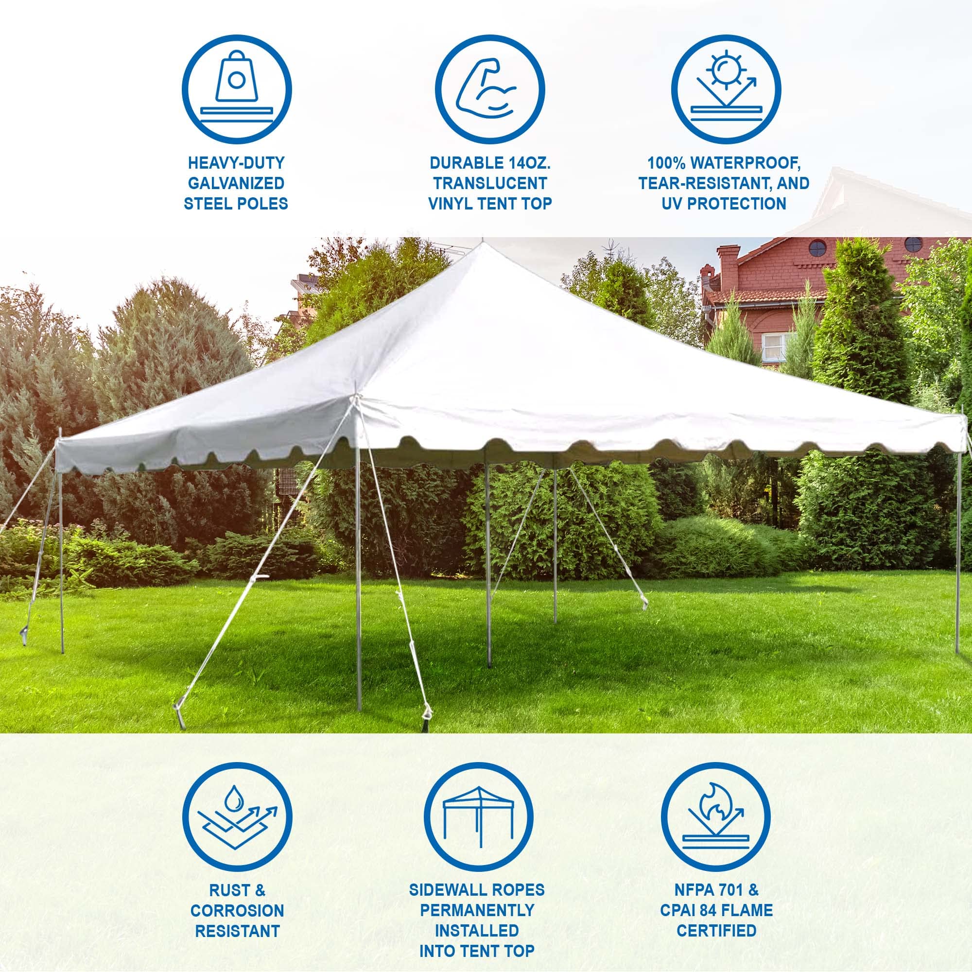 Party Tents Direct 20' x 40' Weekender Canopy Tent with Sidewalls, Easy Up Party Tent for Backyard, Outdoor Tents for Parties, Weddings, Graduations, Banquets, Events, Heavy Duty, PVC White Top