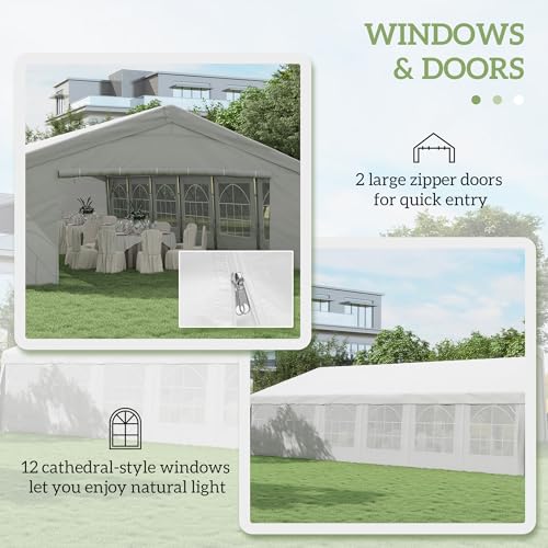 Outsunny 20' x 40' Heavy Duty Party Tent & Carport with Removable Sidewalls and Double Doors, Large Canopy Tent, Sun Shade Shelter, for Parties, Wedding, Outdoor Events, BBQ, White