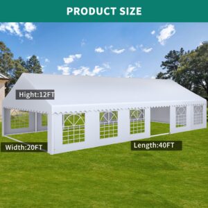 YITAHOME 20x40FT Party Tent Heavy Duty PVC Wedding Event Shelters White Upgraded Galvanized Ripple Canopy with Large Roof Removable Sidewalls & 4 Storage Bags 600D Oxford Commercial