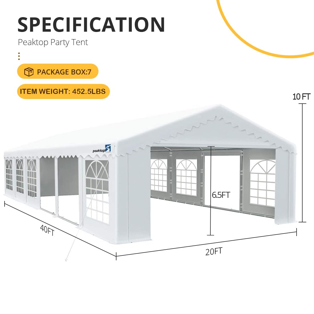 PEAKTOP OUTDOOR 20'X40' Party Tent Heavy Duty Outdoor Gazebo Wedding Tent Event Shelter Canopy with Carry Bags