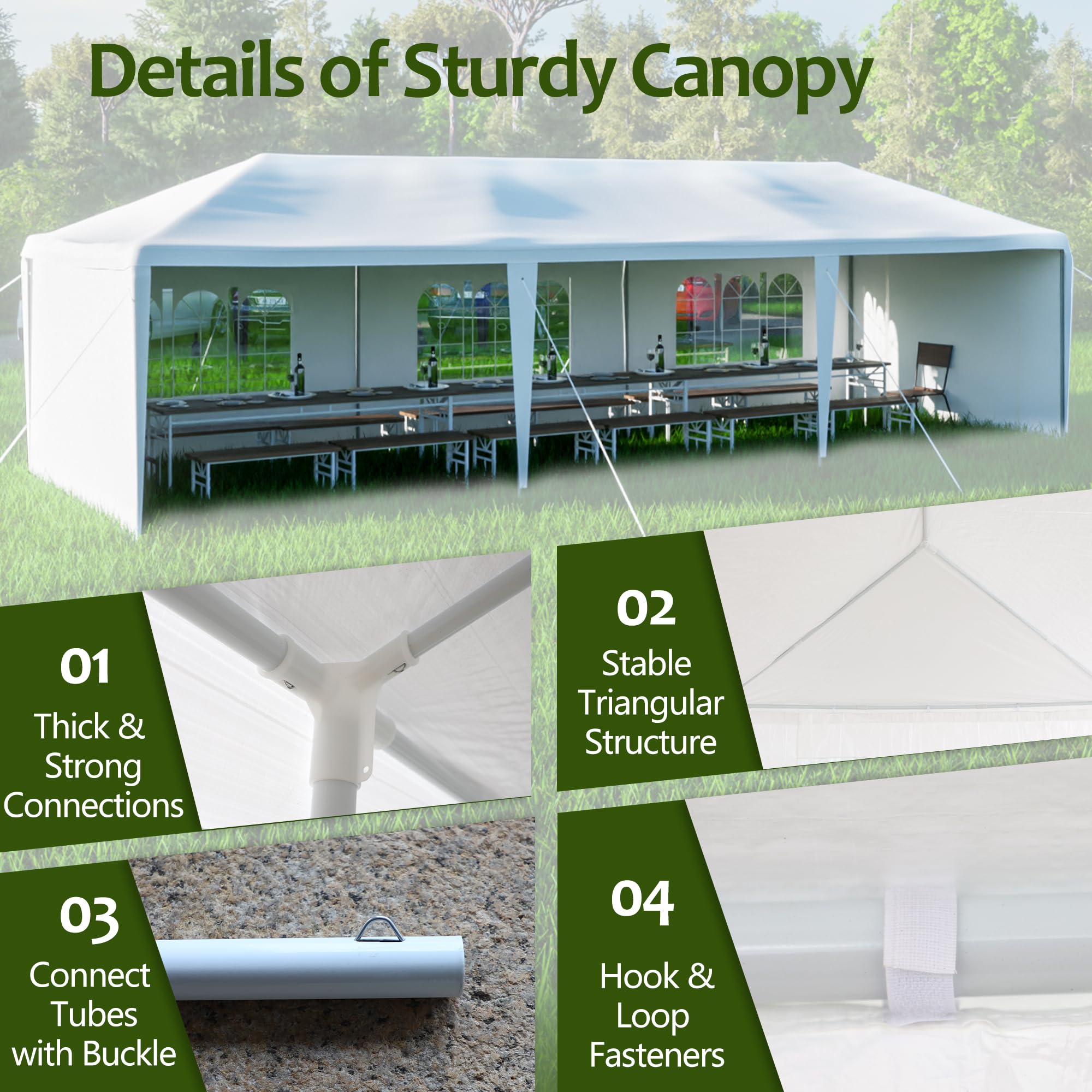 GLANZEND 10'x30' Outdoor Canopy Tent, Outdoor Party Tent Wedding Birthday Tents with 5 Removable Sidewalls, Gazebo w/Transparent Windows Outside Gazebo Event Tent for Garden Patio and Backyard, White