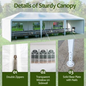 GLANZEND 10'x30' Outdoor Canopy Tent, Outdoor Party Tent Wedding Birthday Tents with 5 Removable Sidewalls, Gazebo w/Transparent Windows Outside Gazebo Event Tent for Garden Patio and Backyard, White