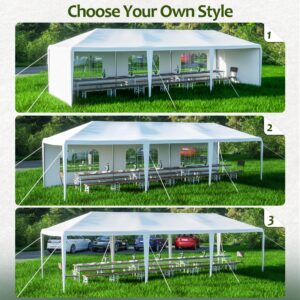 GLANZEND 10'x30' Outdoor Canopy Tent, Outdoor Party Tent Wedding Birthday Tents with 5 Removable Sidewalls, Gazebo w/Transparent Windows Outside Gazebo Event Tent for Garden Patio and Backyard, White