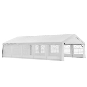 outsunny 20' x 32' heavy duty party tent & carport with removable sidewalls and double doors, large canopy tent, sun shade shelter, for parties, wedding, outdoor events, bbq, white