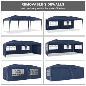 TUKAILAI 10' x 20' Pop Up Gazebo Marquee, Anti-UV Party Wedding Tent Event Shelters with 6 Removable Sidewalls & Carry Bag, Heavy Duty Instant Canopy for Outdoor Camping Garden Patio (Blue)