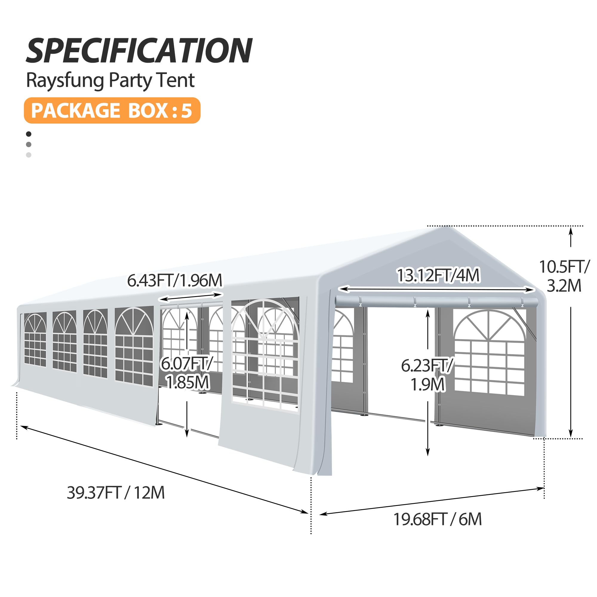 Raysfung 20' x 40' Heavy Duty Party Tent, Outdoor Large Wedding Tent with Removable Sidewalls Event Canopy Shelter for Birthday Party, Outdoor Event