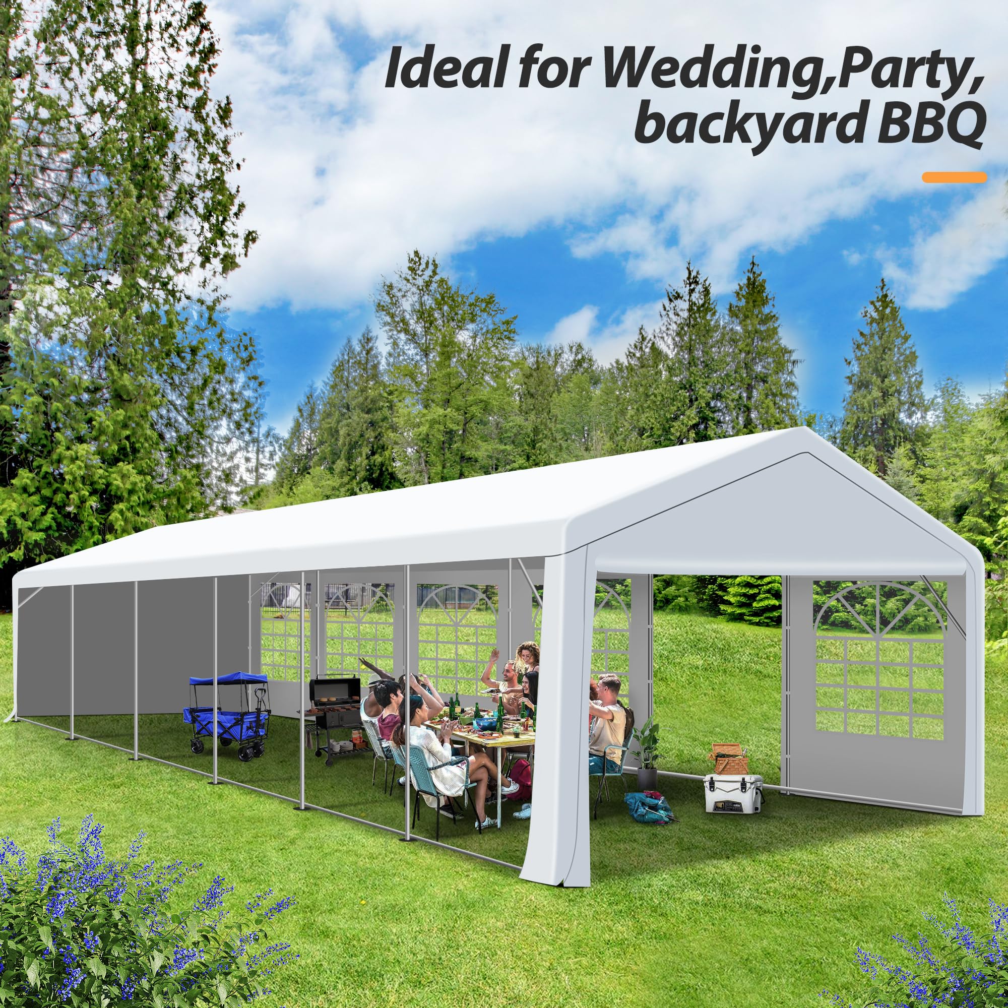 Raysfung 20' x 40' Heavy Duty Party Tent, Outdoor Large Wedding Tent with Removable Sidewalls Event Canopy Shelter for Birthday Party, Outdoor Event