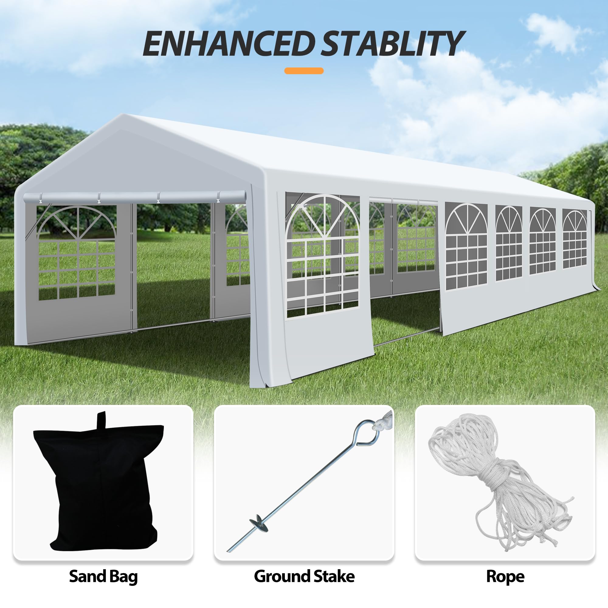 Raysfung 20' x 40' Heavy Duty Party Tent, Outdoor Large Wedding Tent with Removable Sidewalls Event Canopy Shelter for Birthday Party, Outdoor Event