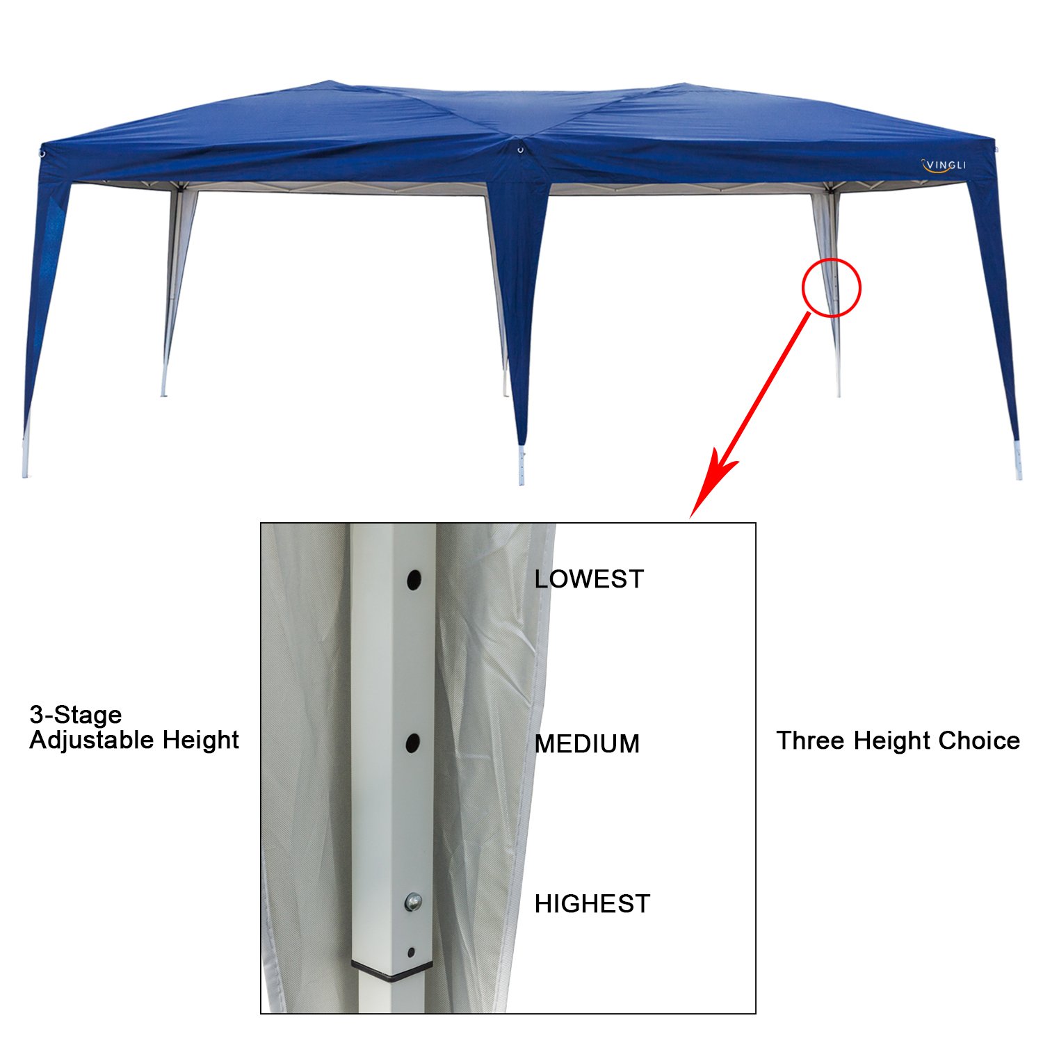 VINGLI 10x20 ft Pop Up Canopy Tent with 6 Sidewalls, Canopy 10x20 with Carry Bag, Outdoor Gazebo Canopy Tent Camping Tent, Patio Event Tent Outdoor Canopy Commercial Canopy (Blue)