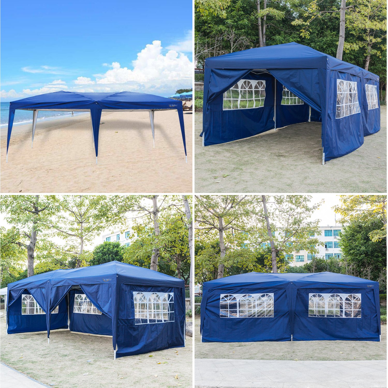 VINGLI 10x20 ft Pop Up Canopy Tent with 6 Sidewalls, Canopy 10x20 with Carry Bag, Outdoor Gazebo Canopy Tent Camping Tent, Patio Event Tent Outdoor Canopy Commercial Canopy (Blue)