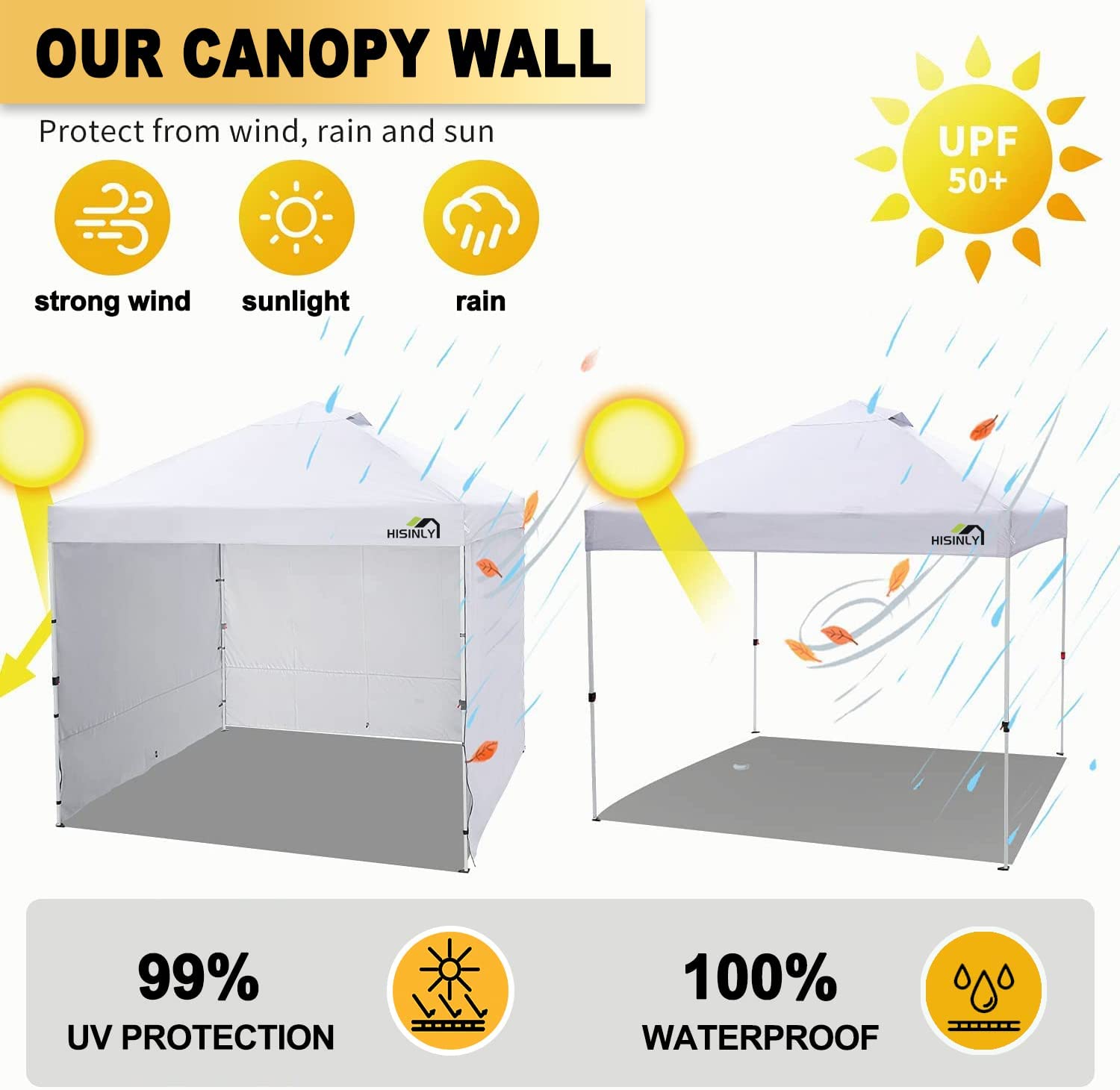 Hisinly Canopy Sidewalls 10 * 10 ft, 3PCS Sunwalls with 210D Oxford Cloth, UV Protection and Waterproof, Suits Pop-up Tent/Instant Canopy/Commercial Canopy, Kahki (Sidewall Only)