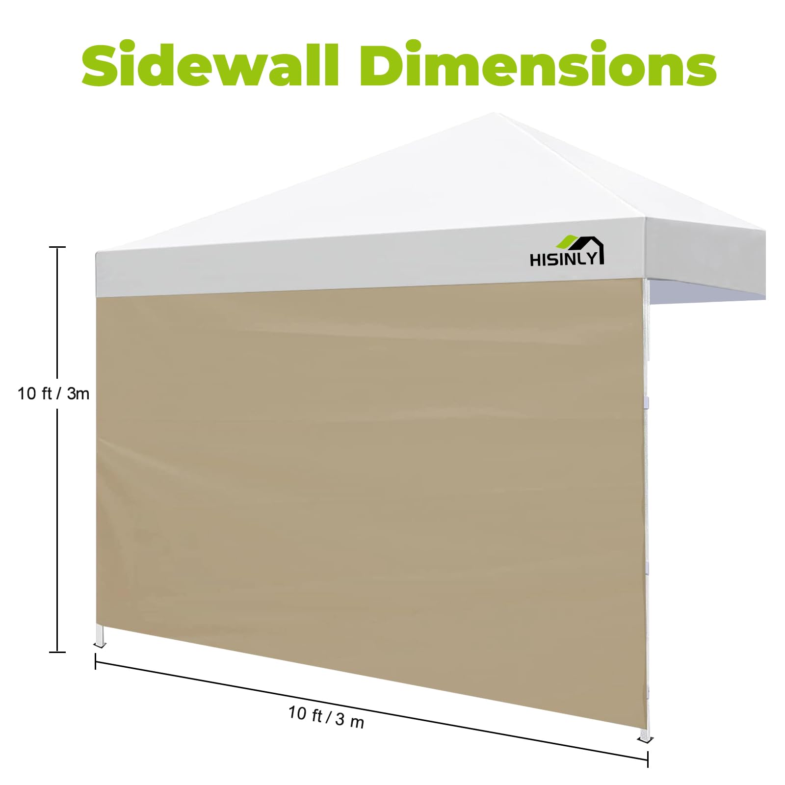 Hisinly Canopy Sidewalls 10 * 10 ft, 3PCS Sunwalls with 210D Oxford Cloth, UV Protection and Waterproof, Suits Pop-up Tent/Instant Canopy/Commercial Canopy, Kahki (Sidewall Only)