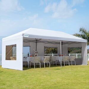 quictent privacy 10x20 pop up canopy with sidewalls, enclosed ez party tent instant shelter with mesh window for outdoor event-(white)