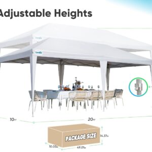 Quictent 10x20ft Easy Pop up Canopy Tent Instant Canopy Shelter Waterproof with Roller Bag (White)