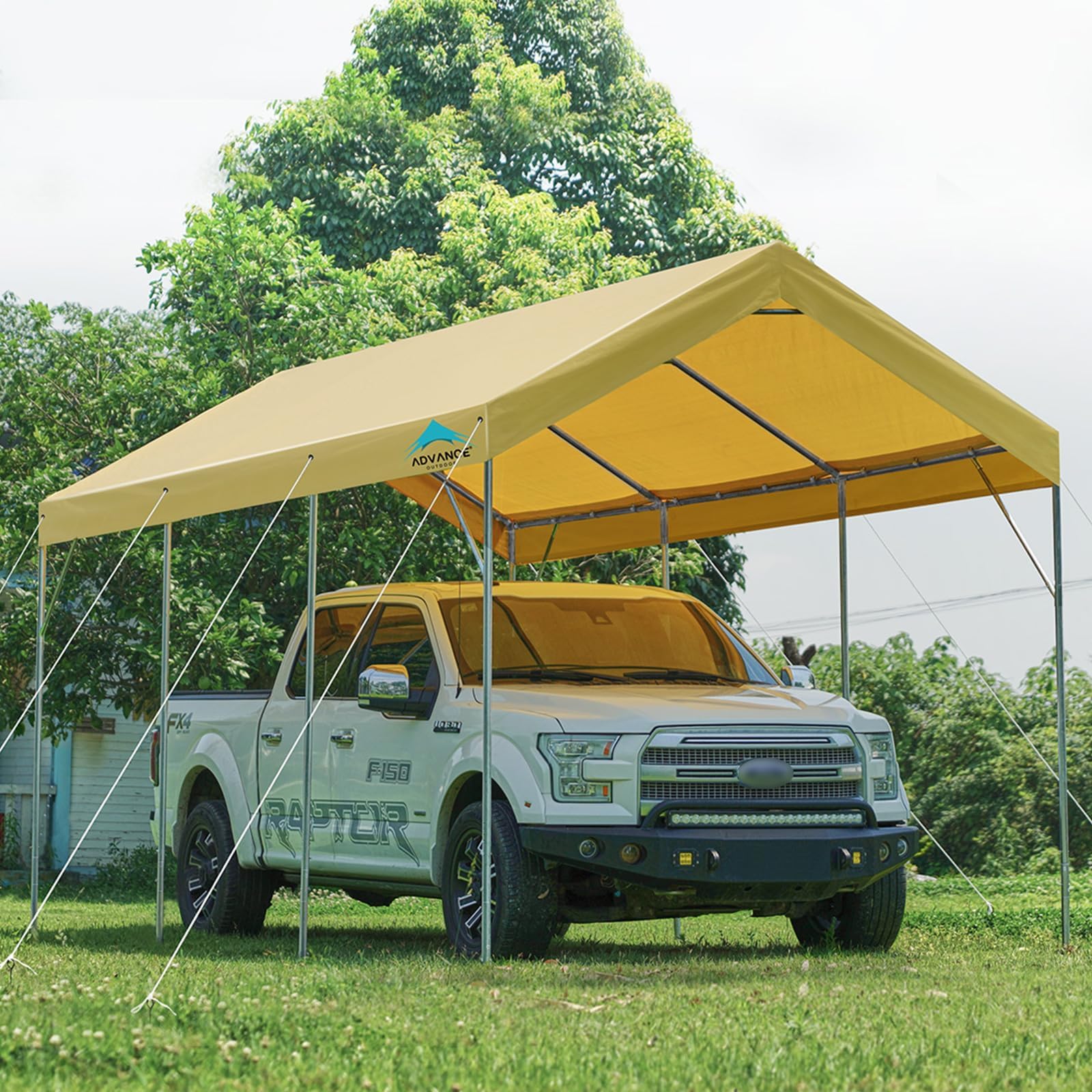 ADVANCE OUTDOOR 12x20 ft Heavy Duty Carport Car Canopy Garage Boat Shelter Party Tent, Adjustable Height from 9.5ft to 11ft, Beige