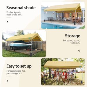 ADVANCE OUTDOOR 12x20 ft Heavy Duty Carport Car Canopy Garage Boat Shelter Party Tent, Adjustable Height from 9.5ft to 11ft, Beige