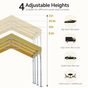 ADVANCE OUTDOOR 12x20 ft Heavy Duty Carport Car Canopy Garage Boat Shelter Party Tent, Adjustable Height from 9.5ft to 11ft, Beige