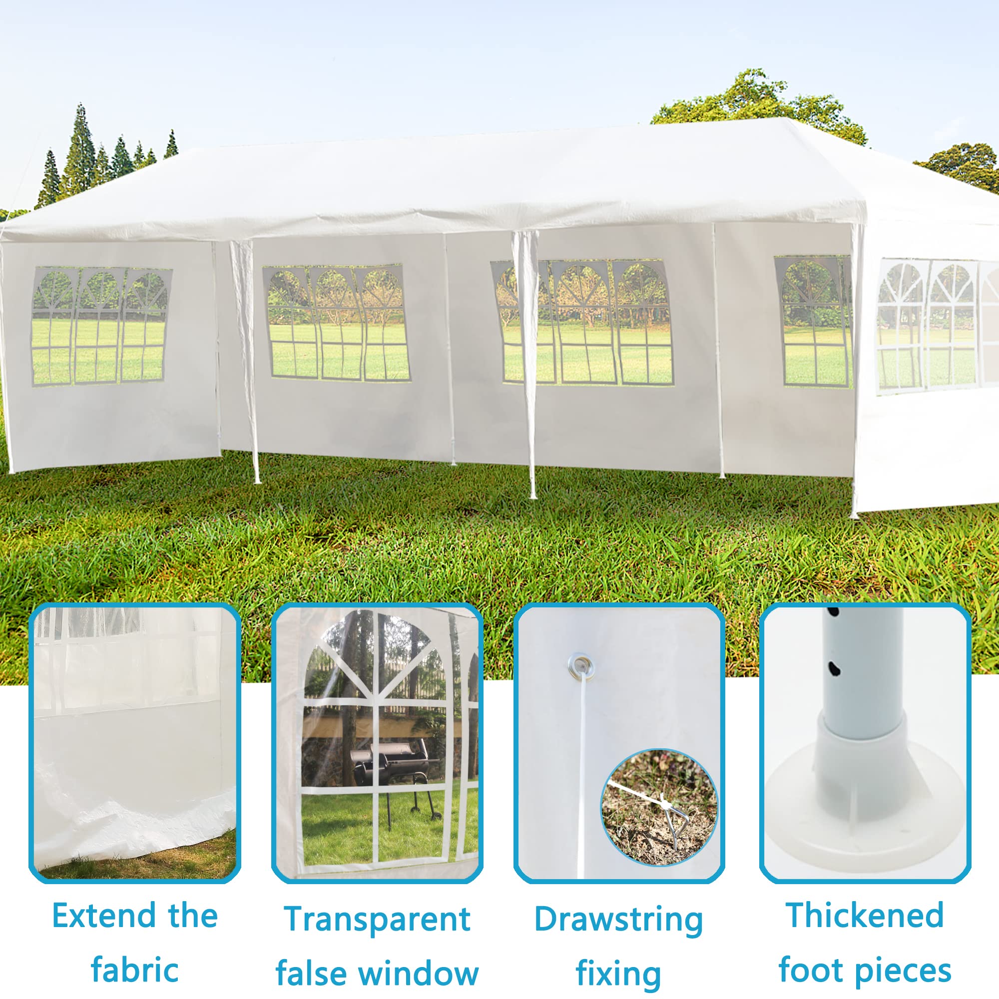 Canopy 10'x30' Party Tent Heavy Duty Outdoor Gazebo Wedding Party Tent with 5 Removable Sidewalls Waterproof UV Resistant for Wedding Camping Shelter BBQ,White