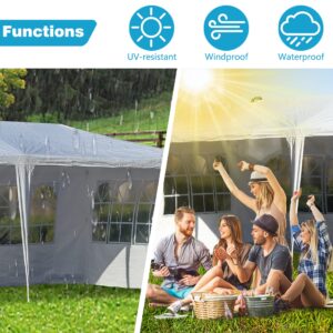 Canopy 10'x30' Party Tent Heavy Duty Outdoor Gazebo Wedding Party Tent with 5 Removable Sidewalls Waterproof UV Resistant for Wedding Camping Shelter BBQ,White