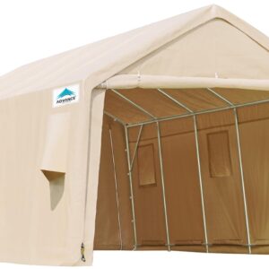 ADVANCE OUTDOOR 13x20 ft Garage Tent Carports with 2 Roll up Doors & Vents Outdoor Portable Storage Shelter for Vehicle Truck Boat Anti-UV Snow Resistant Waterproof, Beige