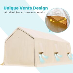 ADVANCE OUTDOOR 13x20 ft Garage Tent Carports with 2 Roll up Doors & Vents Outdoor Portable Storage Shelter for Vehicle Truck Boat Anti-UV Snow Resistant Waterproof, Beige