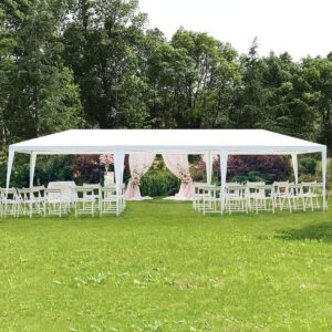 Tangkula 10 x 30 Feet Outdoor Canopy Tent, Wedding Party Tent with 16 Stakes & 8 Wind Ropes, Yard Enclosed White Tent for Events, Parties, Backyard