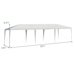 Tangkula 10 x 30 Feet Outdoor Canopy Tent, Wedding Party Tent with 16 Stakes & 8 Wind Ropes, Yard Enclosed White Tent for Events, Parties, Backyard