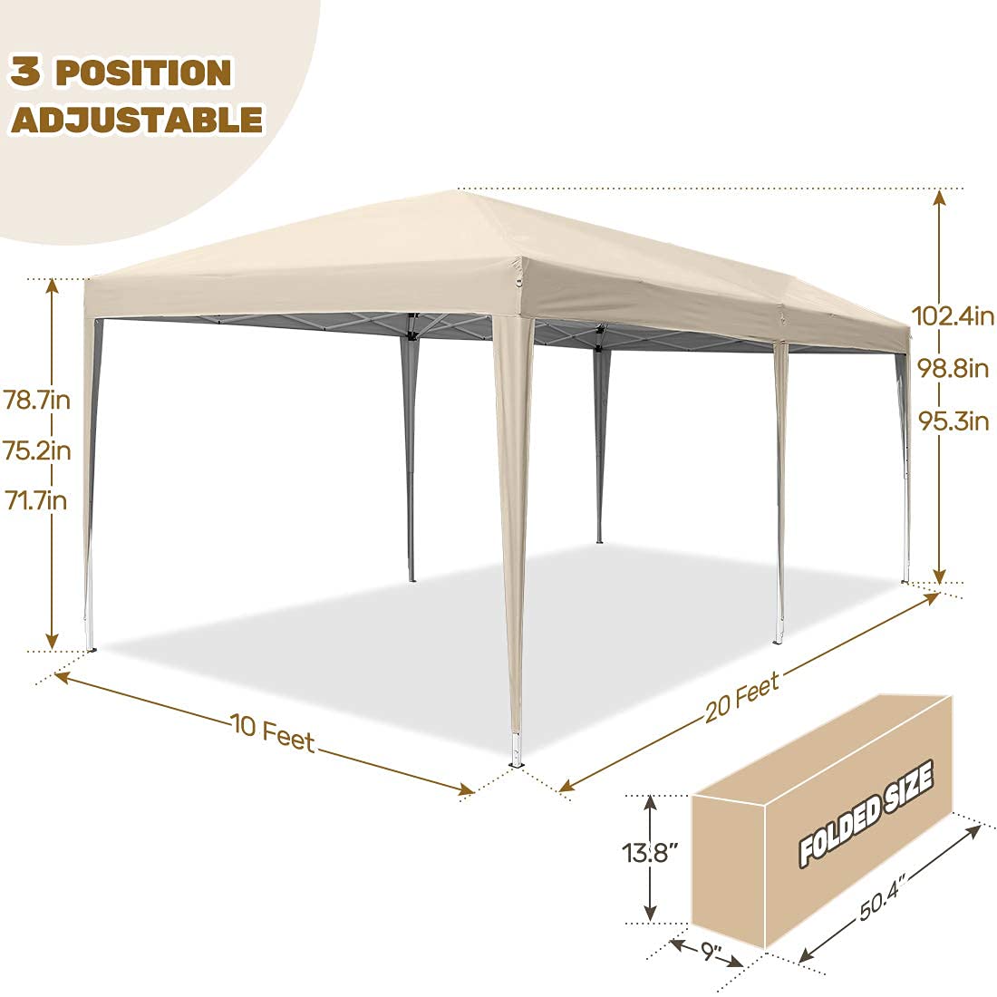 Quictent 10x20 Pop Up Canopy Tent Easy up Canopy with 6 Free Sandbags, Instant Folding Canopy Tent for Party and Outdoor Event - Beige