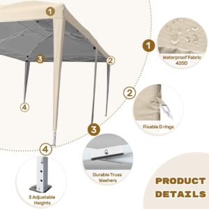 Quictent 10x20 Pop Up Canopy Tent Easy up Canopy with 6 Free Sandbags, Instant Folding Canopy Tent for Party and Outdoor Event - Beige