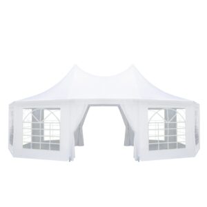 EROMMY 26x19ft Party Tent, White Wedding Tent, Decagonal Heavy Duty Canopy with 8 Removable Sidewalls, 8 Church Windows and 2 Pull-Back Doors, Outdoor Gazebo Pavilion Shelter Tent for Party, Event