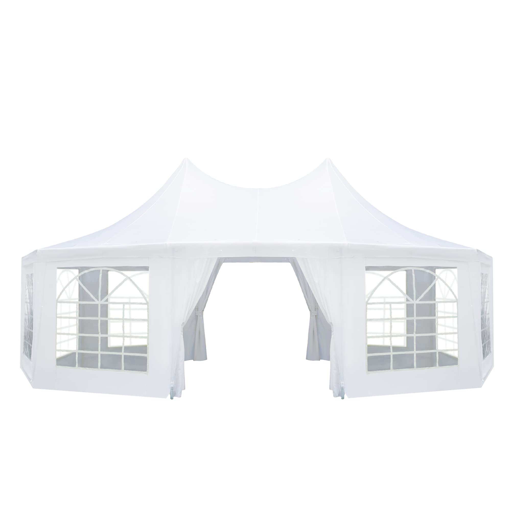 EROMMY 26x19ft Party Tent, White Wedding Tent, Decagonal Heavy Duty Canopy with 8 Removable Sidewalls, 8 Church Windows and 2 Pull-Back Doors, Outdoor Gazebo Pavilion Shelter Tent for Party, Event