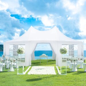 EROMMY 26x19ft Party Tent, White Wedding Tent, Decagonal Heavy Duty Canopy with 8 Removable Sidewalls, 8 Church Windows and 2 Pull-Back Doors, Outdoor Gazebo Pavilion Shelter Tent for Party, Event