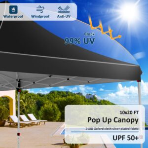 COBIZI 10x20ft Pop Up Canopy Tent with 6 Removable Sidewalls, Easy Up Commercial Canopy, Waterproof and UV50+ Gazebo with Portable Bag, Adjustable Leg Heights,Party Tents for Parties, with 4 Sandbags