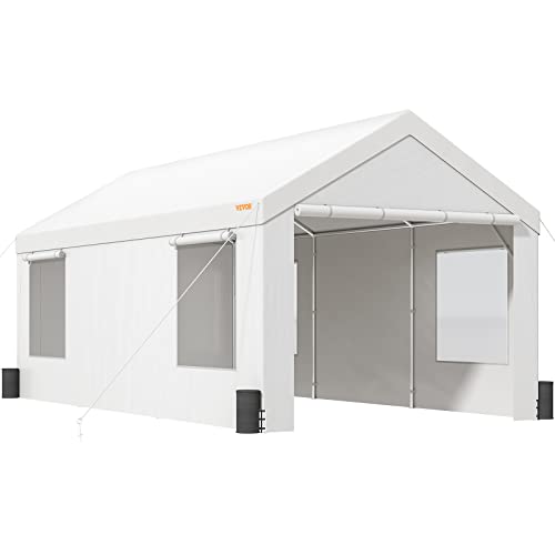 VEVOR Carport, Extra Large 12 x 20 ft Heavy Duty Car Canopy with Roll-up Ventilated Windows, Portable Garage with Removable Sidewalls, Waterproof UV Resistant All-Season Tarp for SUV, Truck, Boat