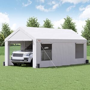 vevor carport, extra large 12 x 20 ft heavy duty car canopy with roll-up ventilated windows, portable garage with removable sidewalls, waterproof uv resistant all-season tarp for suv, truck, boat