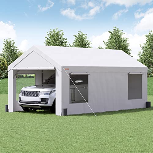 VEVOR Carport, Extra Large 12 x 20 ft Heavy Duty Car Canopy with Roll-up Ventilated Windows, Portable Garage with Removable Sidewalls, Waterproof UV Resistant All-Season Tarp for SUV, Truck, Boat