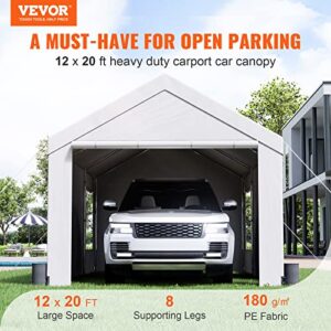 VEVOR Carport, Extra Large 12 x 20 ft Heavy Duty Car Canopy with Roll-up Ventilated Windows, Portable Garage with Removable Sidewalls, Waterproof UV Resistant All-Season Tarp for SUV, Truck, Boat